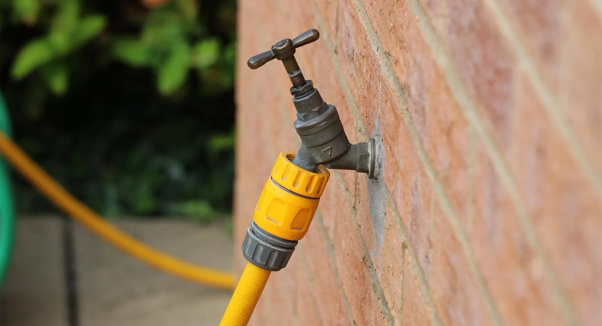 Hose connected to outside tap