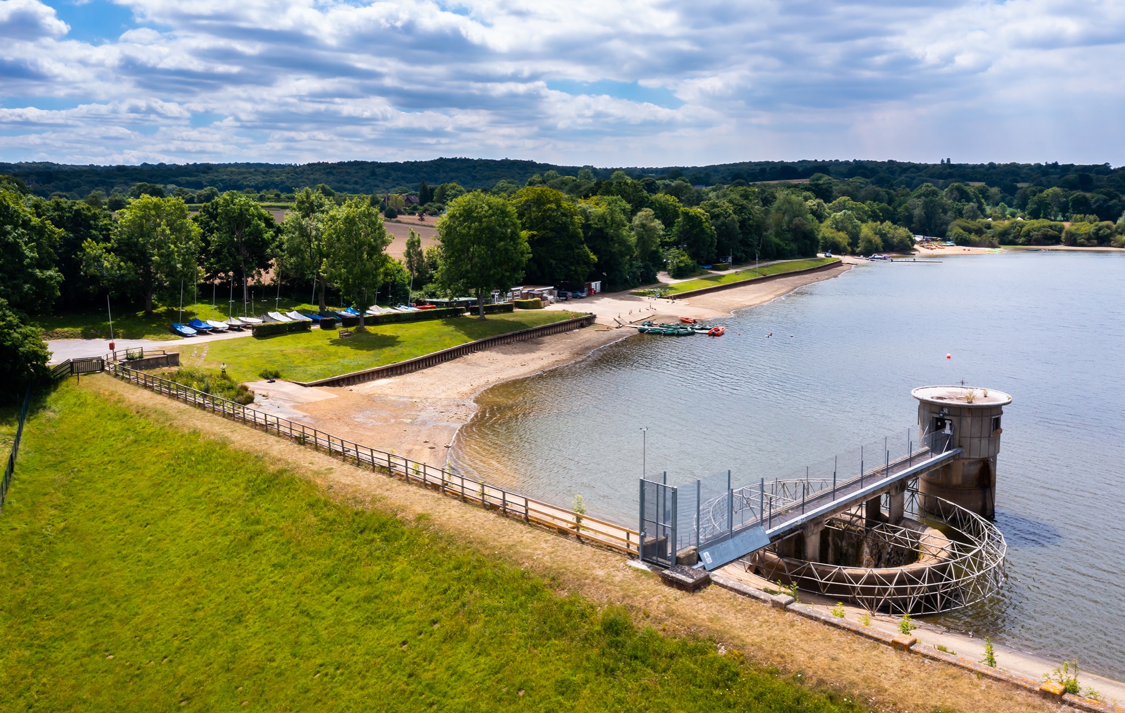 An aerial view of Weir Wood Reservoir and Sailing Club