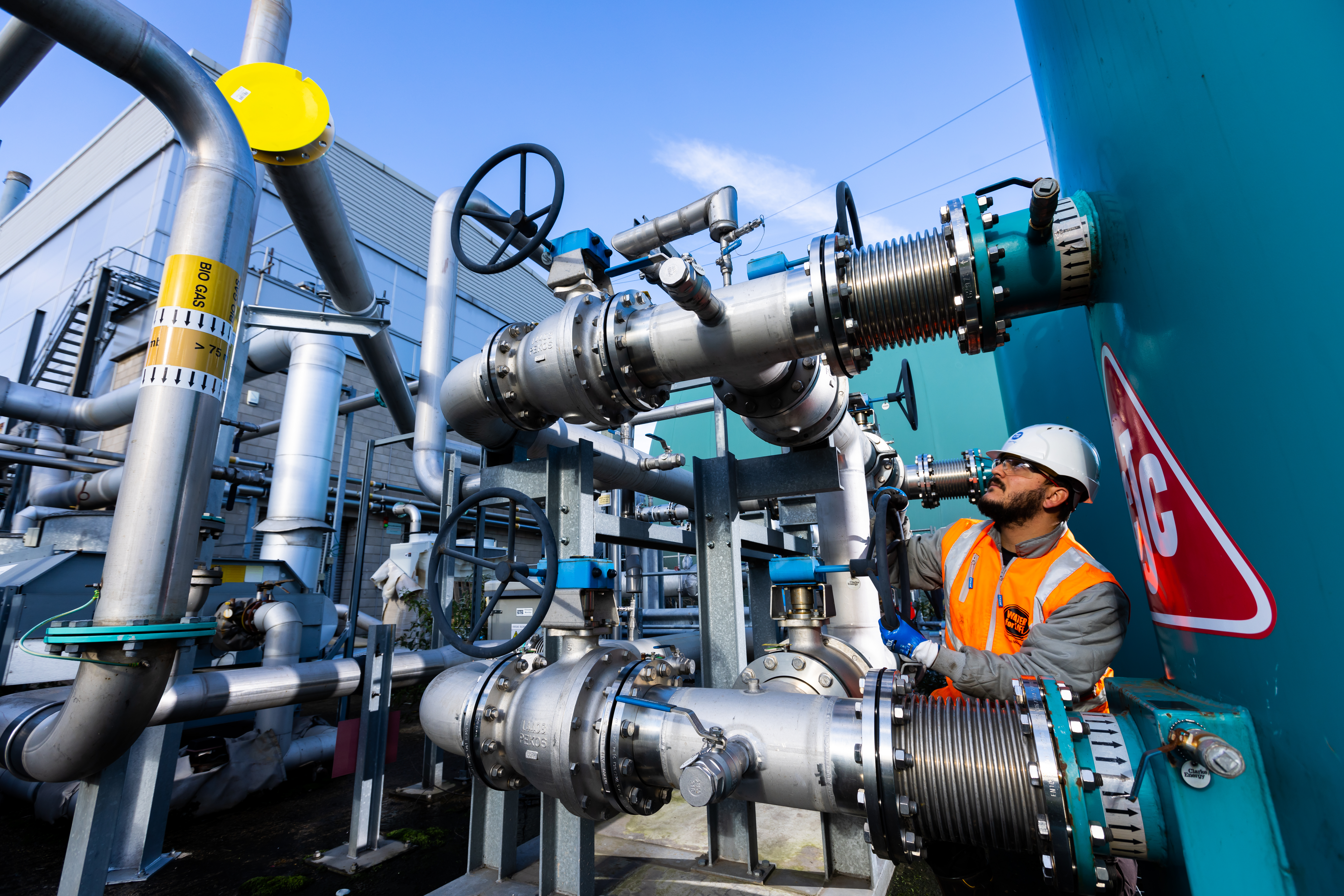 Employee working on the Millbrook wastewater treatment works site 
                        