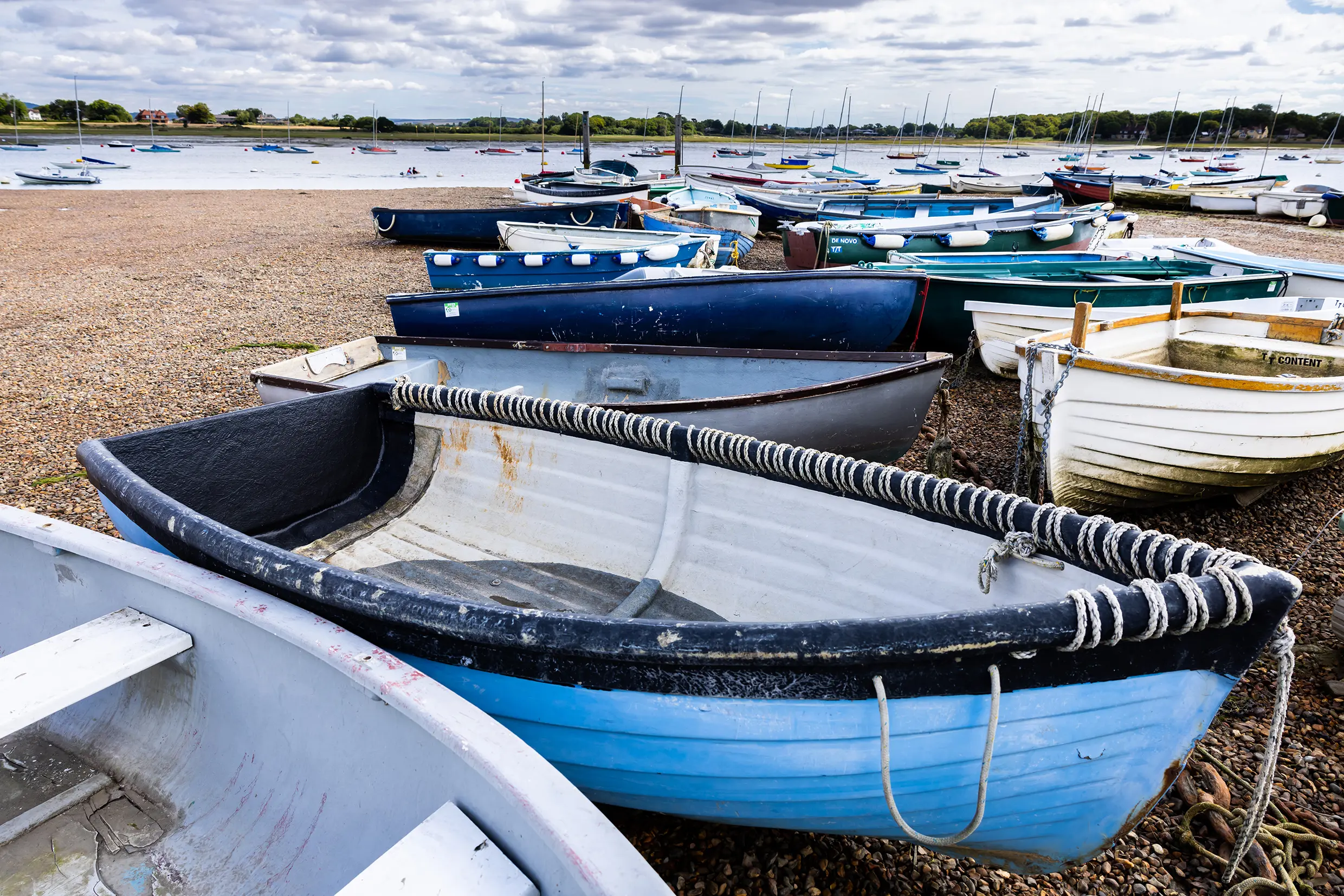 Boats lined up at Chichester Harbour