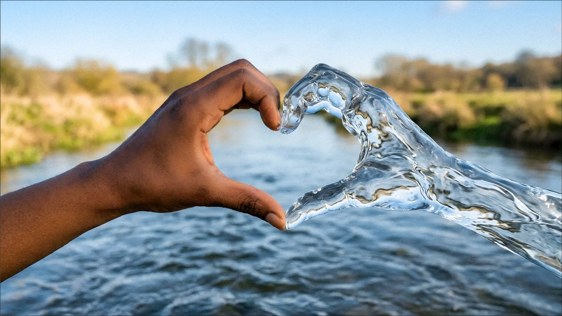 Two hands making a heart, one made with water