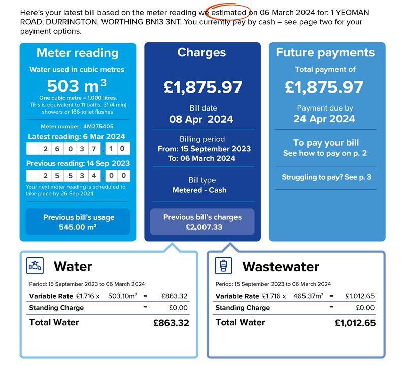 Screenshot of a bill highlighting where it says if a bill was estimated
                        