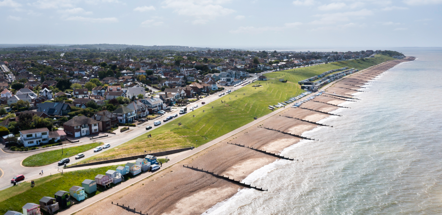 An aerial view of the coast of Whitstable 