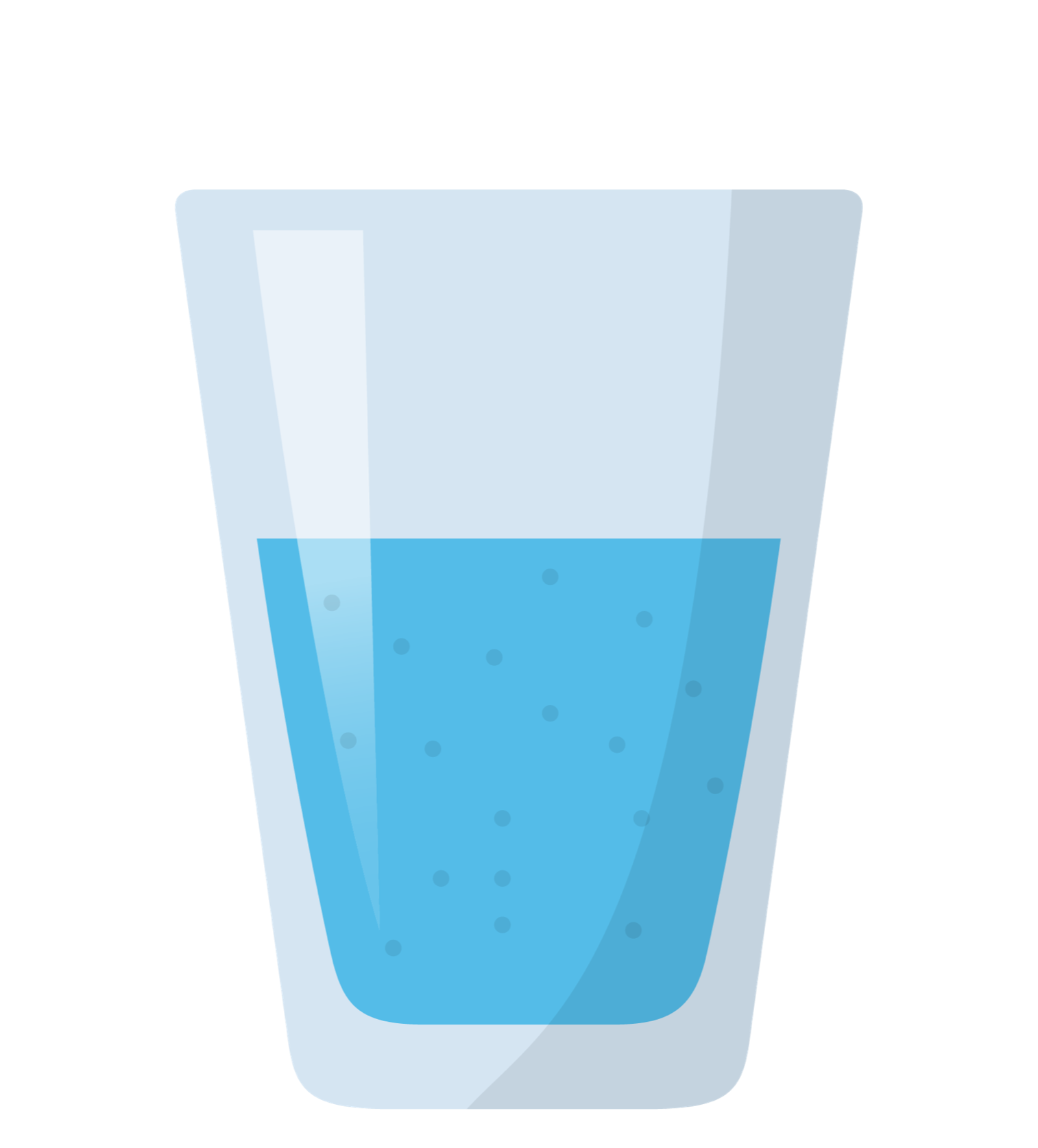 A cartoon drawing of a glass of water with black dots